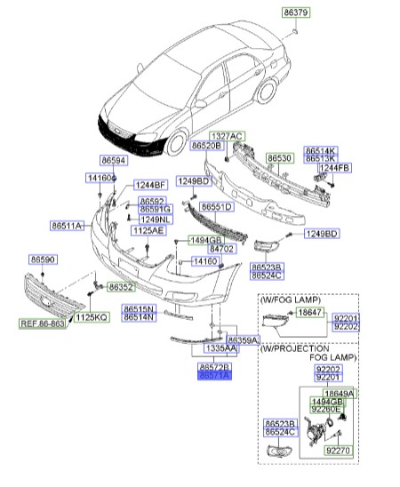 زه پایین سپر جلو چپ سراتو 2007 | 865712F500 | Hyundai/KIA Genuine Parts – MOBIS
