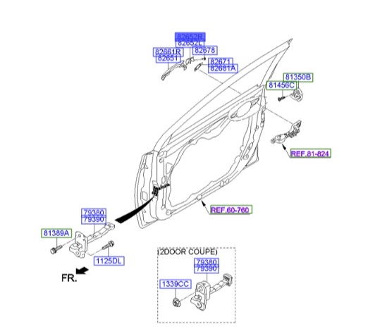 شاسی دستگیره درب جلو بیرونی راست هیوندای النترا  Hyundai/KIA Genuine Parts – MOBIS  826623X020