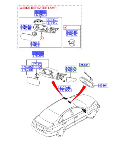 آینه چپ آزرا   Hyundai/KIA Genuine Parts – MOBIS  876103L021