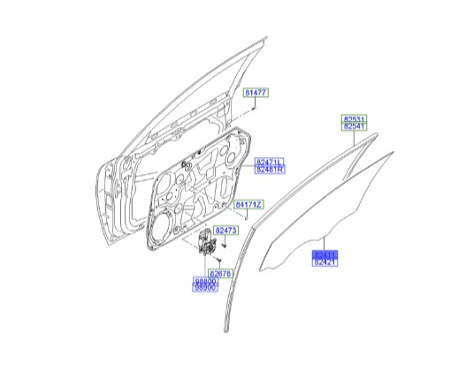 شیشه درب جلو چپ سوناتا Hyundai/KIA Genuine Parts – MOBIS   824113K000 