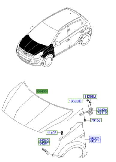 درب موتور هیوندای  Hyundai/KIA Genuine Parts – MOBIS   I20  664001J000