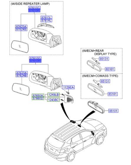 آینه چپ توسان  Hyundai/KIA Genuine Parts – MOBIS  876102S230 
