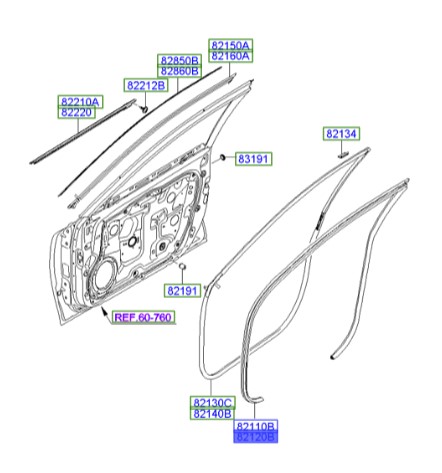 نوار دور ستون درب جلو راست آزرا  Hyundai/KIA Genuine Parts – MOBIS  821203L000