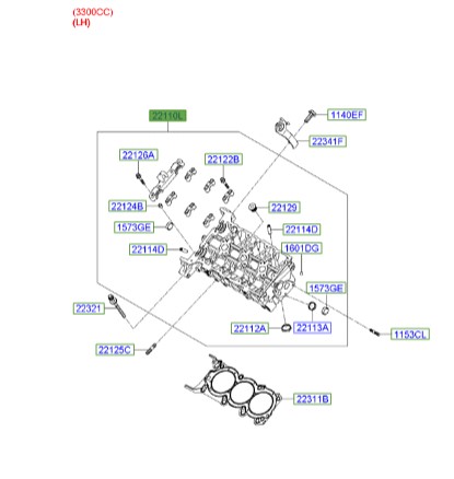 سر سیلندر چپ هیوندای آزرا  Hyundai/KIA Genuine Parts – MOBIS  221103C100