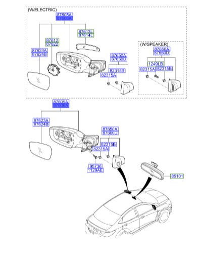 آینه راست اکسنت  Hyundai/KIA Genuine Parts – MOBIS  876201R140 
