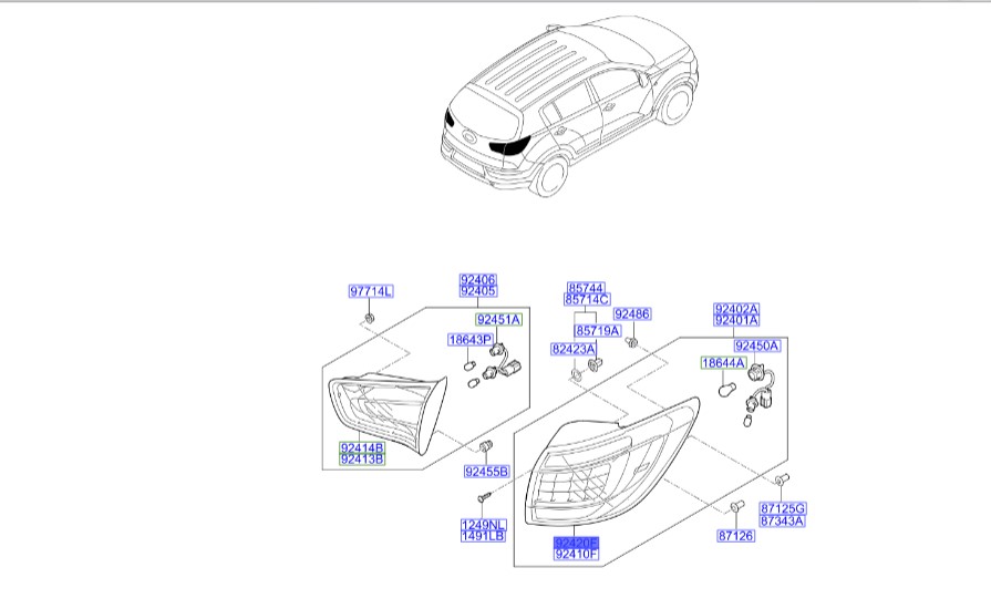 چراغ خطر عقب روی گلگیر راست (بدون لامپ) | Hyundai/KIA Genuine Parts – MOBIS | اسپورتیج SL مدل 2010 تا 2016
