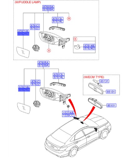 شیشه آینه چپ آزرا  Hyundai/KIA Genuine Parts – MOBIS   876113V100 