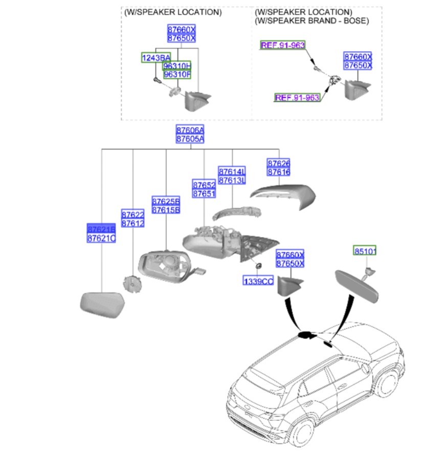 شیشه آینه راست هیوندای کرتا 87621i7020
