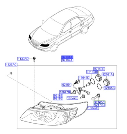 چراغ جلو کامل چپ آزرا   Hyundai/KIA Genuine Parts – MOBIS   921013L620 