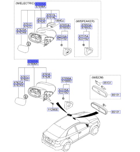آینه بغل چپ سراتو کوپه ۲۰۱۰ | Hyundai/KIA Genuine Parts | سراتو کوپه TD مدل ۲۰۱۰ تا ۲۰۱۳  876051M200