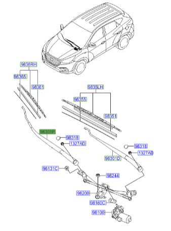 بازویی برف پاکن راست Hyundai/KIA Genuine Parts – MOBIS  IX35  983202S000 