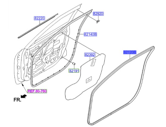 نوار دور ستون جلو راست ولستر  Hyundai/KIA Genuine Parts – MOBIS   821202V000