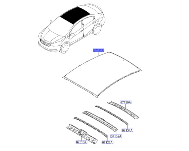 پوسته سقف | Hyundai/KIA Genuine Parts – Mobis | سراتو YD مدل 2014 تا 2018  67111A7000