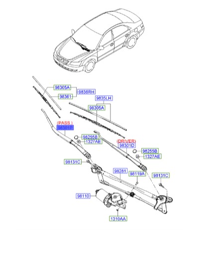 پایه برف پاک کن جلو راست هیوندای سوناتا  Hyundai/KIA Genuine Parts – MOBIS  983203K000