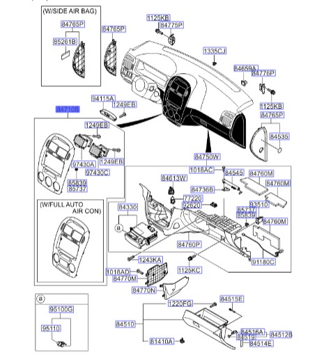 دریچه کولر وسط داشبورد سراتو 2007 (قاب دور ضبط) | Hyundai/KIA Genuine Parts – MOBIS | سراتو LD مدل 2007 تا 2009  847402F911