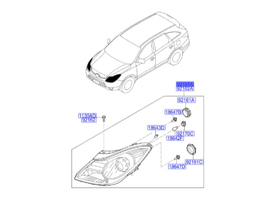چراغ جلو چپ ساده وراکروز Hyundai/KIA Genuine Parts – MOBIS 921013J000