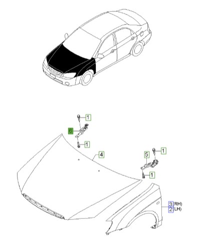 لولای درب موتور راست سراتو 2008 | لولای در موتور / کاپوت سمت راست | Hyundai/KIA Genuine Parts – MOBIS | سراتو LD مدل 2007 تا 2009 | 791202F000