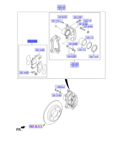 لنت ترمز جلو هیوندای النترا  Hyundai/KIA Genuine Parts – MOBIS   581013XA10