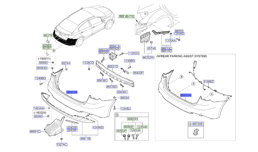 سپر عقب سراتو ۲۰۱۶ | Hyundai/KIA Genuine Parts | سراتو YD مدل ۲۰۱۴ تا ۲۰۱۸   86611A7510
