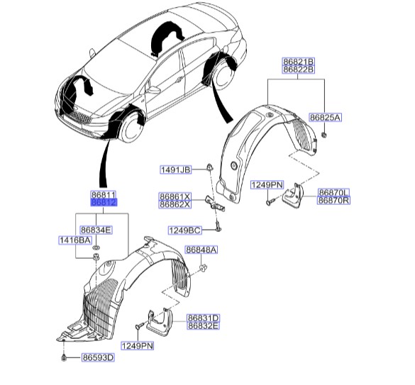 شل گیر چرخ جلو راست سراتو ۲۰۱۸ | Hyundai/KIA Genuine Parts | سراتو YD مدل ۲۰۱۴ تا ۲۰۱۸  86812a7800