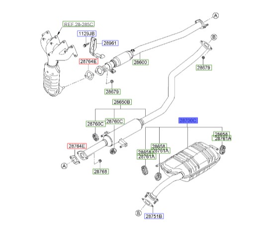 منبع انتهایی اگزوز سراتو |منبع اگزوز عقب | Hyundai/KIA Genuine Parts – MOBIS | 287002F735