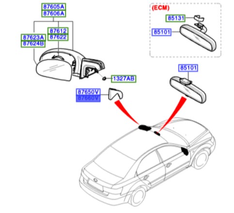 قاب پشت آینه از داخل هیوندای سوناتا  Hyundai/KIA Genuine Parts – MOBIS  876603K010