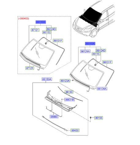 شیشه جلو هیوندای سانتافه  Hyundai/KIA Genuine Parts – MOBIS  861102B050