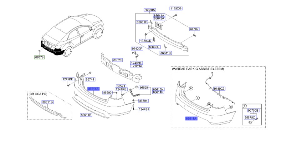 سپر عقب| Hyundai/KIA Genuine Parts – Mobis | سراتو مدل 2010 سایپایی و وارداتی   866111M000