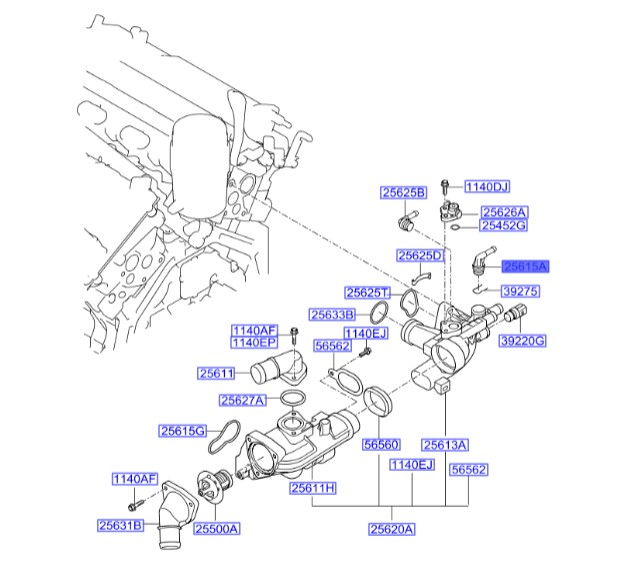 لوله زانوئی هوزینگ ترموستات گرنجور سانتافه  Hyundai/KIA Genuine Parts – MOBIS    256713C200