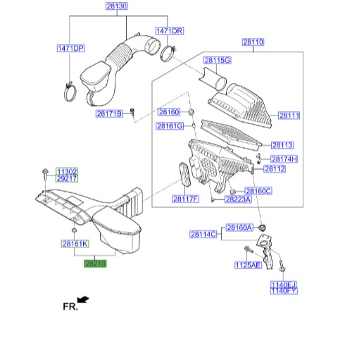خرطومی هواکش هیوندای آزرا  Hyundai/KIA Genuine Parts – MOBIS  282103V100