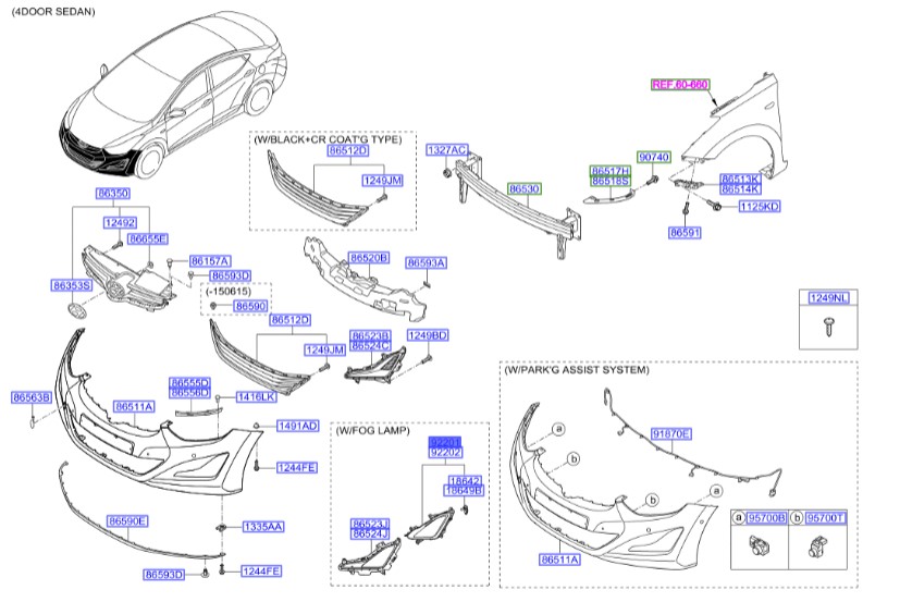 مه شکن جلو چپ هیوندای النترا  Hyundai/KIA Genuine Parts – MOBIS   922013X230