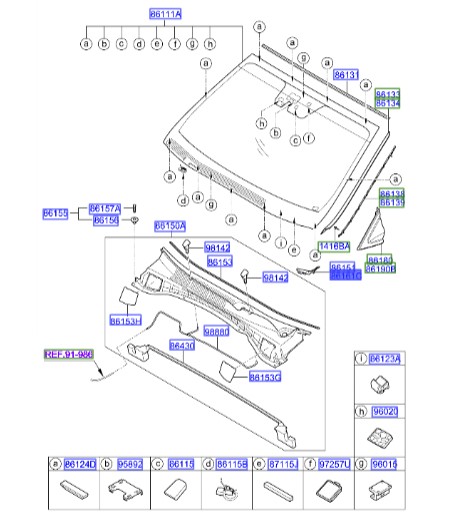 قاب بغل سینی زیر شیشه راست سانتافه  Hyundai/KIA Genuine Parts – MOBIS   861542W000 