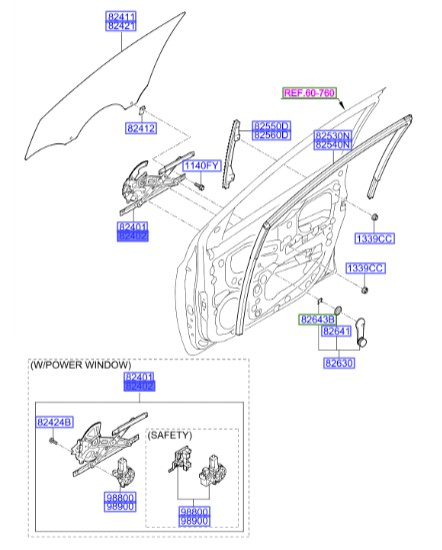 ریل شیشه بالابر جلو راست Hyundai/KIA Genuine Parts – MOBIS   i20  824041J010