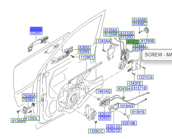 دستگیره جلو چپ توسان  Hyundai/KIA Genuine Parts – MOBIS   826502E020 