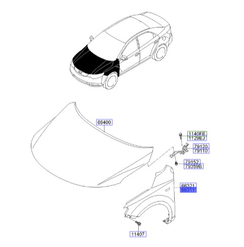 گلگیر جلو چپ سراتو کوپه TD | 663111M240 | Hyundai/KIA Genuine Parts – MOBIS