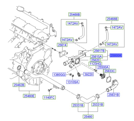 هوزینگ ترموستات کامل هیوندای آوانته  Hyundai/KIA Genuine Parts – MOBIS   2560023040