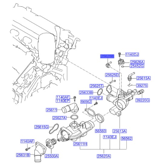 زانوی هوزینگ آب کدنزا کارنیول سورنتو آزرا سانتافه Hyundai/KIA Genuine Parts – MOBIS 256723C200 