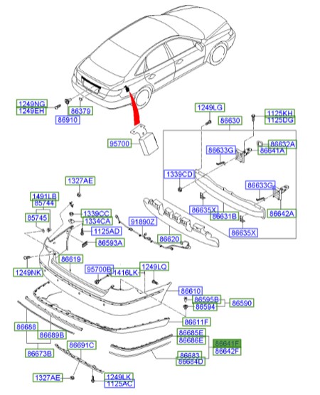 زه سپر عقب چپ آزرا   Hyundai/KIA Genuine Parts – MOBIS    866813L200Y5 