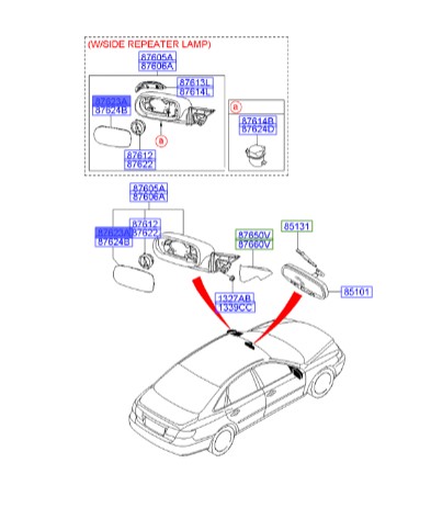 شیشه آینه چپ آزرا  Hyundai/KIA Genuine Parts – MOBIS  876113L232 