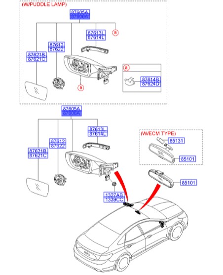 آینه راست هیوندای آزرا گرنجور Hyundai/KIA Genuine Parts – MOBIS    876203V120