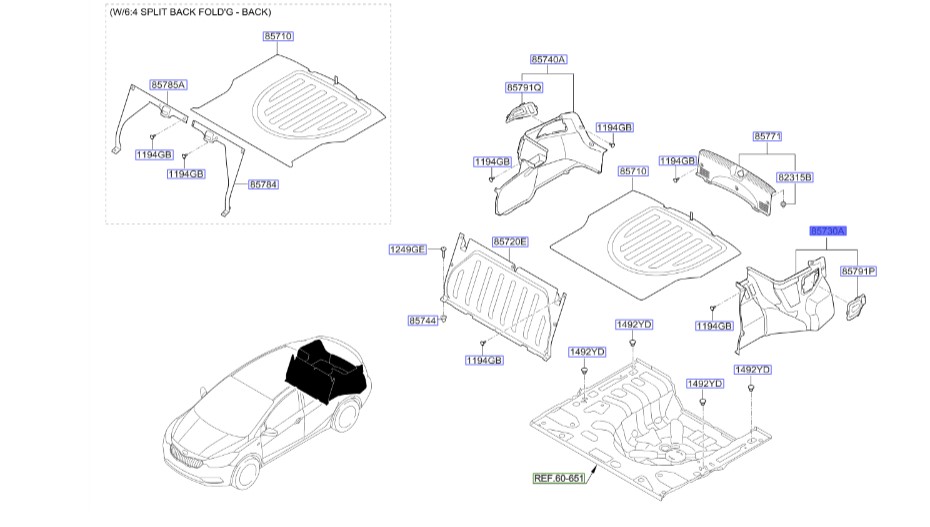 قاب داخلی گلگیر عقب چپ سراتو | قاب داخل صندوق عقب چپ | تریم داخلی گلگیر عقب | Hyundai/KIA Genuine Parts – MOBIS | 85730A7200WK