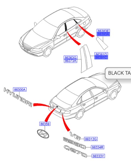 برچسب ستون عقب راست آزرا  Hyundai/KIA Genuine Parts – MOBIS    863933L010