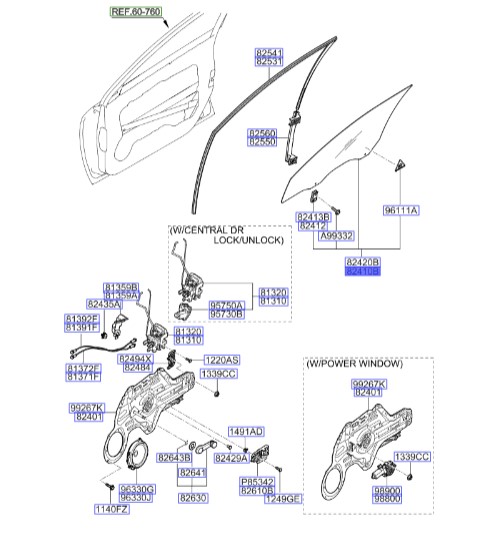 شیشه در جلو چپ سراتو ۲۰۰۸ | Hyundai/KIA Genuine Parts | سراتو مدل ۲۰۰۷ تا ۲۰۰۹ 824102F011