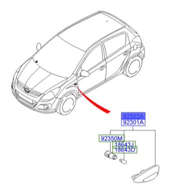 راهنما بغل گلگیر کامل راست Hyundai/KIA Genuine Parts – MOBIS  I20  923021J000 