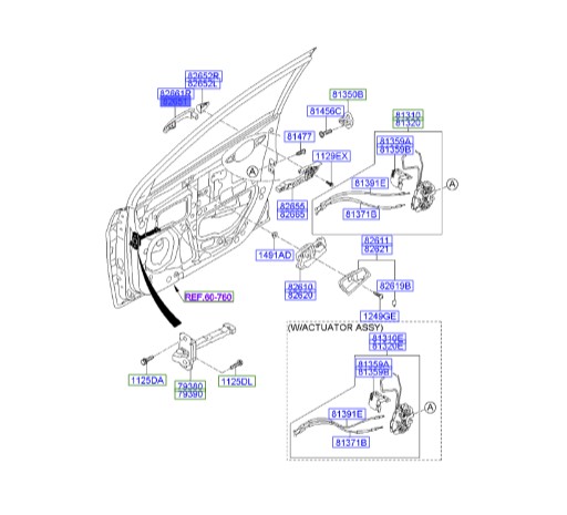 دستگیره درب جلو چپ اکسنت Hyundai/KIA Genuine Parts – MOBIS  826511R200MZH
