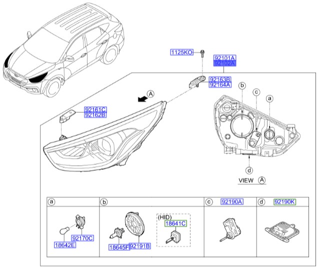 چراغ جلو کامل راست هیوندای Hyundai/KIA Genuine Parts – MOBIS   IX35  921022S620