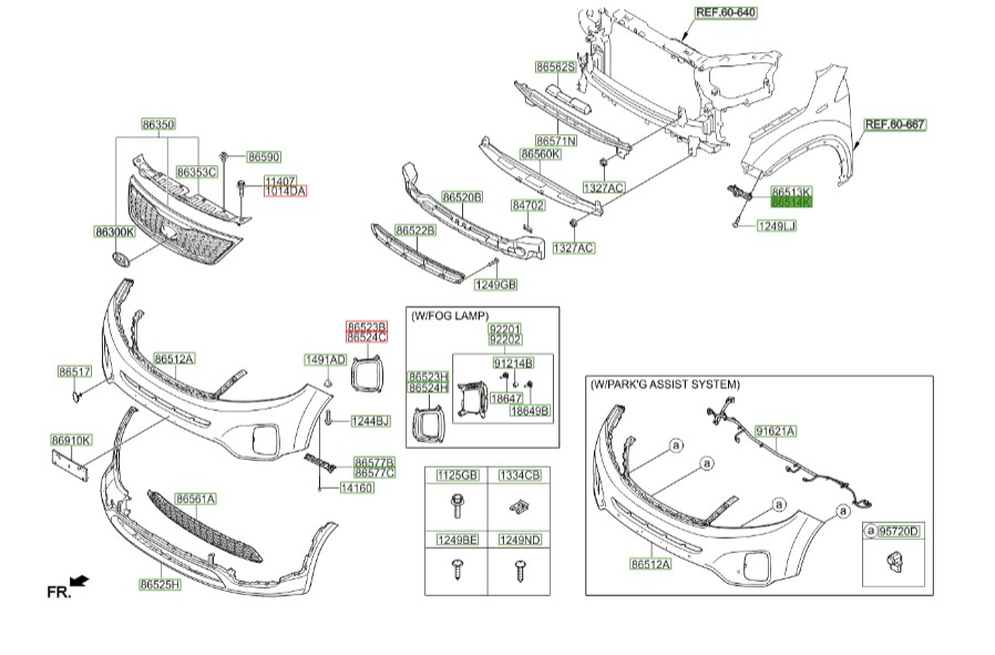 دیاق کناری سپر جلو راست سورنتو 2013 | Hyundai/KIA Genuine Parts | سورنتو XM مدل 2010 تا 865142p5002014