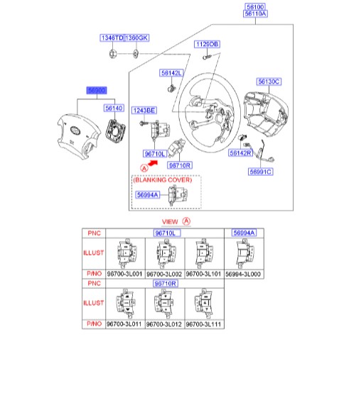 ایربگ فرمان هیوندای آزرا  Hyundai/KIA Genuine Parts – MOBIS  569003L500B9