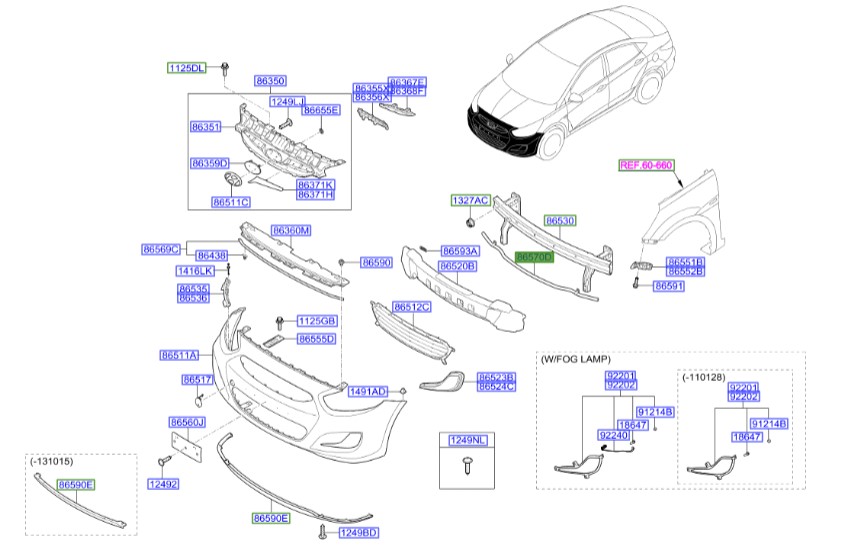 توری داخل سپر جلو بزرگ اکسنت  Hyundai/KIA Genuine Parts – MOBIS   865711R000