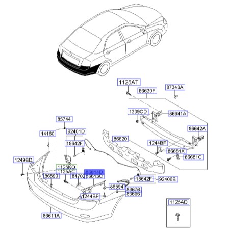 پایه کنار سپر عقب (کشوئی سپر) راست | Hyundai/KIA Genuine Parts – MOBIS | سراتو LD مدل 2007 تا 2009  866142F501
